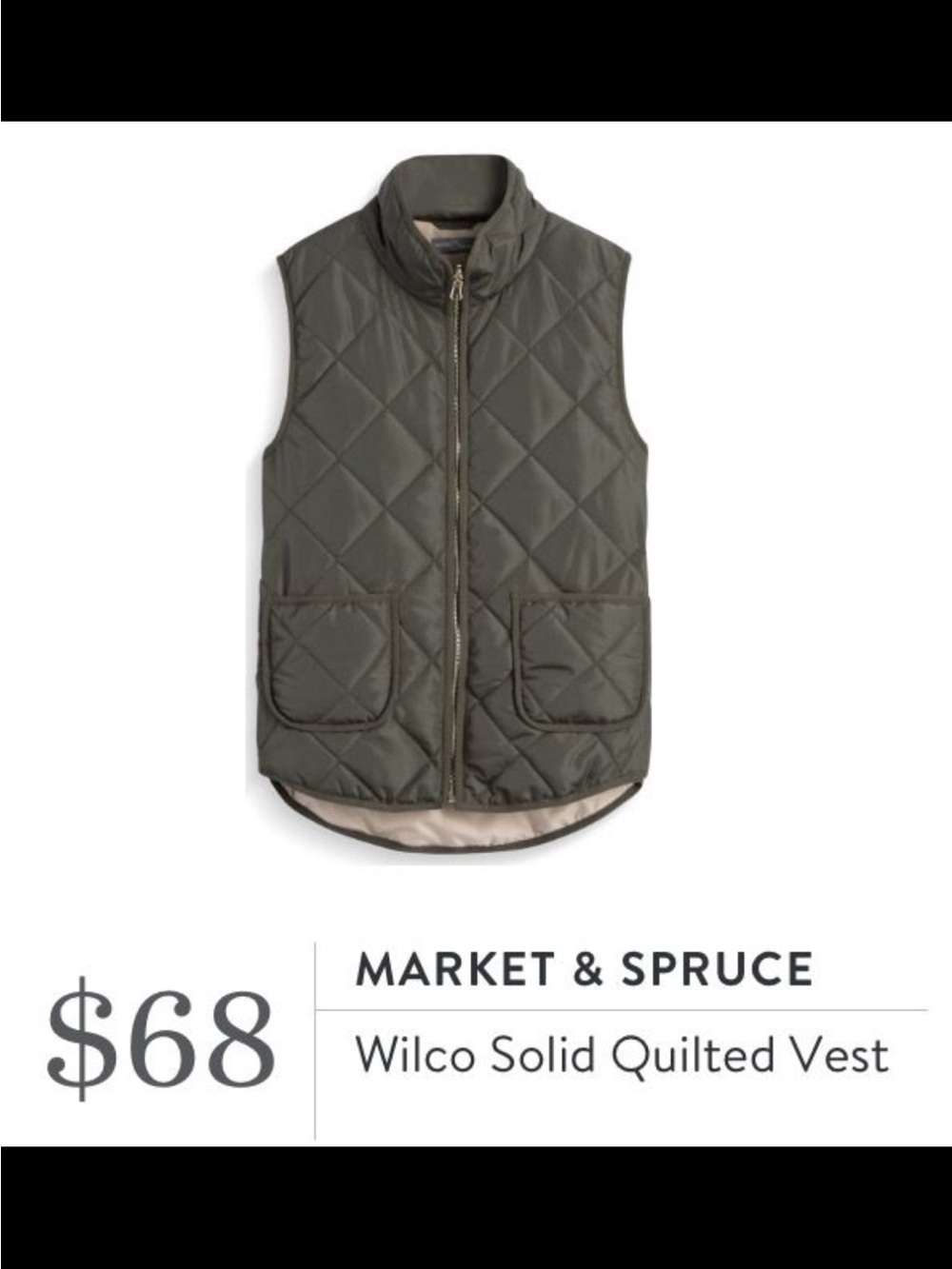 Market & Spruce Wilco Quilted Vest - Olive Green. NWT size small.